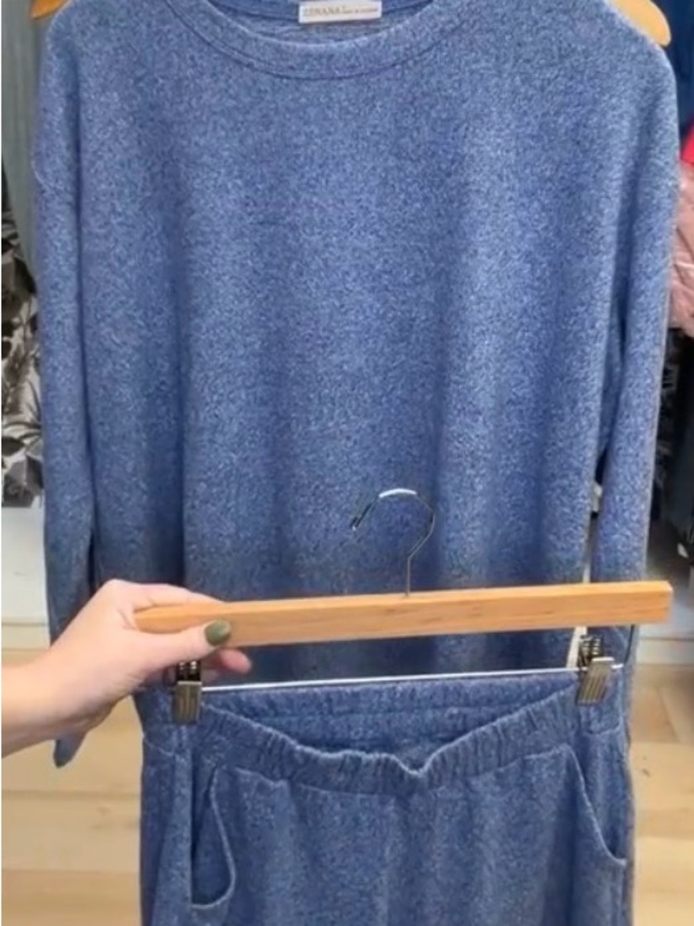 Zenana Heathered Light Navy Blue Crewneck Sweater & Short Set